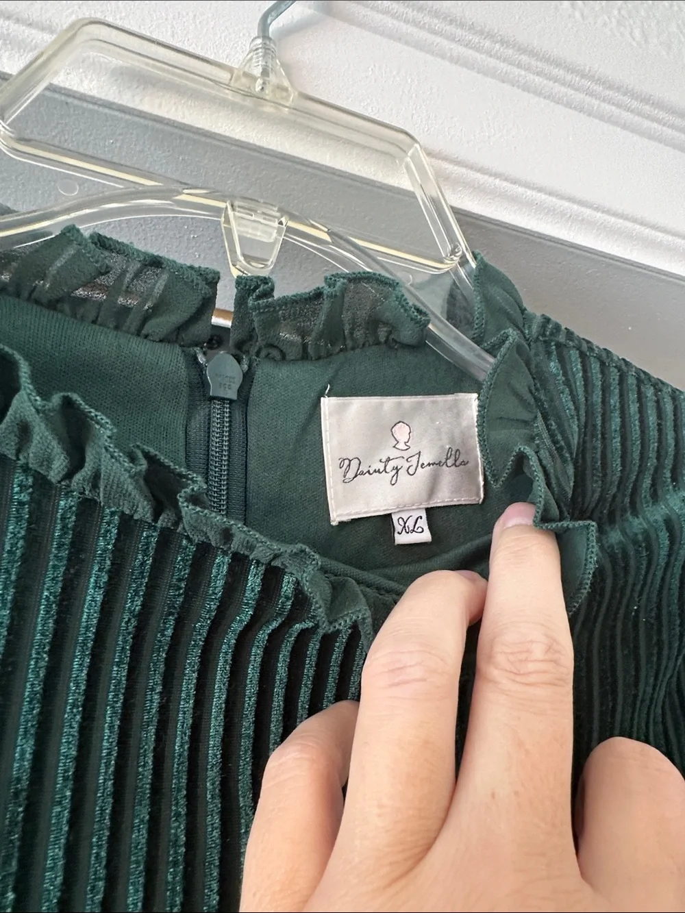 Dainty Jewells Emerald Green Velvet Ruffle-Trim Party Dress